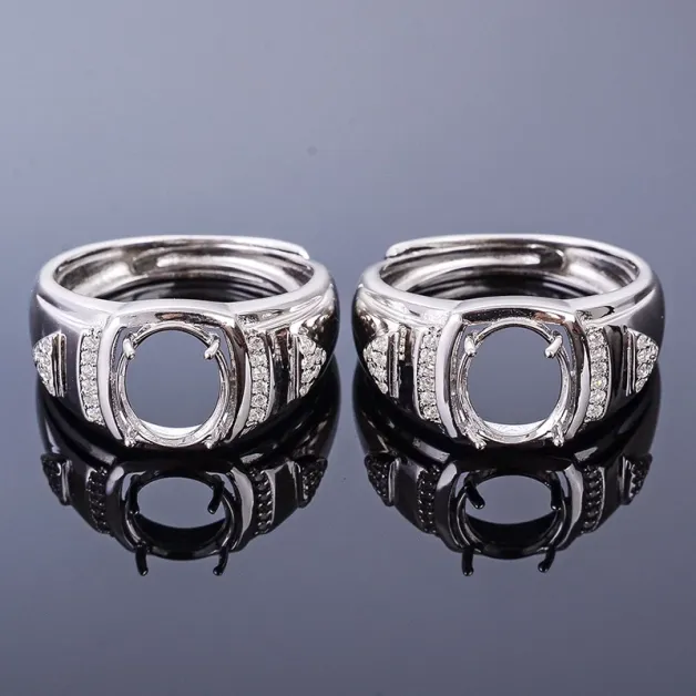 Pure Silver Gold-Plated Men's Ring Setting for 8x10mm Oval Jade, Tourmaline, Sapphire & Topaz