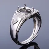 Pure Silver Gold-Plated Men's Ring Setting for 8x10mm Oval Jade, Tourmaline, Sapphire & Topaz