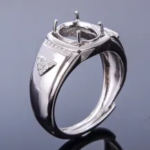 Pure Silver Gold-Plated Men's Ring Setting for 8x10mm Oval Jade, Tourmaline, Sapphire &amp; Topaz