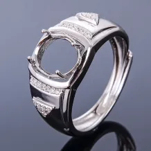 Pure Silver Gold-Plated Men's Ring Setting for 8x10mm Oval Jade, Tourmaline, Sapphire &amp; Topaz