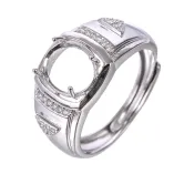 Pure Silver Gold-Plated Men's Ring Setting for 8x10mm Oval Jade, Tourmaline, Sapphire & Topaz