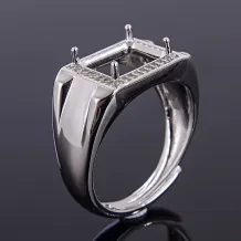 Rectangle 8x11m Gemstones Solid 925 Sterling Silver Men's Ring Setting