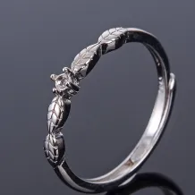 Rich Green Leaves Ring Settings For Round 2x2mm Gemstones 925 Silver Plated Gold