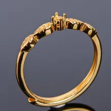 Rich Green Leaves Ring Settings For Round 2x2mm Gemstones 925 Silver Plated Gold