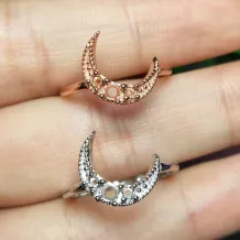 Romantic Moon Ring Empty Setting For 3 Round 2mm Emerald Silver Plated With Gold
