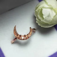 Romantic Moon Ring Empty Setting For 3 Round 2mm Emerald Silver Plated With Gold