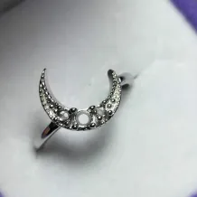 Romantic Moon Ring Empty Setting For 3 Round 2mm Emerald Silver Plated With Gold