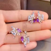 S925 18K Dual-Tone Gold Jewelry Set - Butterfly Design for 4x6/3x5mm Oval Gemstones