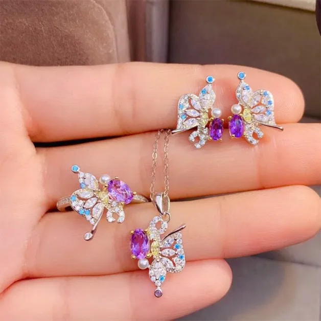 S925 18K Dual-Tone Gold Jewelry Set - Butterfly Design for 4x6/3x5mm Oval Gemstones