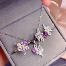 S925 18K Dual-Tone Gold Jewelry Set - Butterfly Design for 4x6/3x5mm Oval Gemstones