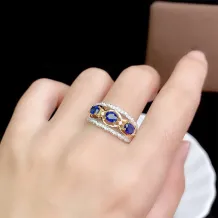 S925 18K Dual-Tone Gold Ring Setting 4x5mm Oval Ruby/Sapphire/Emerald 3-Stone