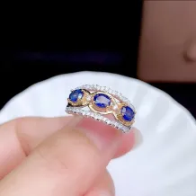 S925 18K Dual-Tone Gold Ring Setting 4x5mm Oval Ruby/Sapphire/Emerald 3-Stone