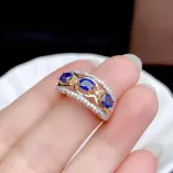 S925 18K Dual-Tone Gold Ring Setting 4x5mm Oval Ruby/Sapphire/Emerald 3-Stone
