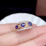 S925 18K Dual-Tone Gold Ring Setting 4x5mm Oval Ruby/Sapphire/Emerald 3-Stone