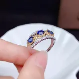 S925 18K Dual-Tone Gold Ring Setting 4x5mm Oval Ruby/Sapphire/Emerald 3-Stone
