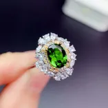 S925 18K Dual-Tone Gold Ring Setting 6x8mm Oval Ruby/Sapphire/Emerald Gemstone