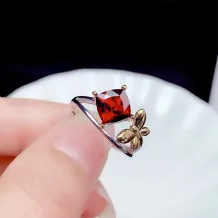 S925 18K Dual-Tone Gold Ring Setting - Floral Butterfly Design for 6x6mm Square Topaz