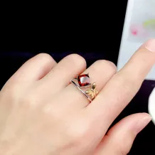 S925 18K Dual-Tone Gold Ring Setting - Floral Butterfly Design for 6x6mm Square Topaz