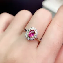 S925 18K Dual-Tone Gold Ring Setting Full Diamond Halo for 4x6mm Oval Ruby/Sapphire/Emerald