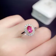 S925 18K Dual-Tone Gold Ring Setting Full Diamond Halo for 4x6mm Oval Ruby/Sapphire/Emerald