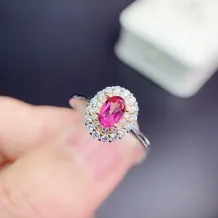 S925 18K Dual-Tone Gold Ring Setting Full Diamond Halo for 4x6mm Oval Ruby/Sapphire/Emerald