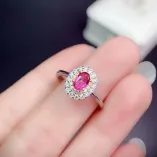 S925 18K Dual-Tone Gold Ring Setting Full Diamond Halo for 4x6mm Oval Ruby/Sapphire/Emerald