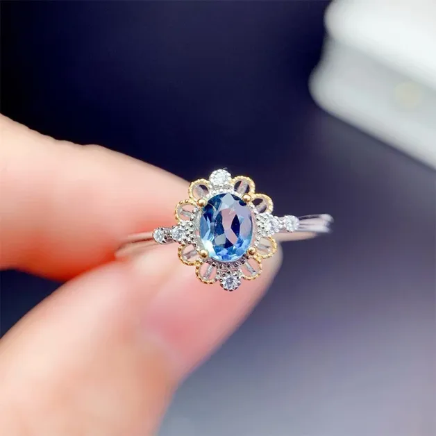 S925 18K Dual-Tone Gold Ring Setting - Hollow Crown Design for 4x5mm Oval Gemstones
