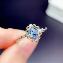 S925 18K Dual-Tone Gold Ring Setting - Hollow Crown Design for 4x5mm Oval Gemstones