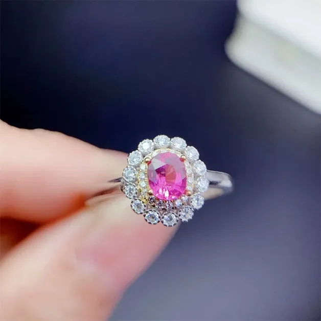 S925 18K Dual-Tone Gold Ring Setting Luxe 4x5mm Oval Ruby/Sapphire/Emerald
