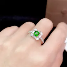 S925 18K Dual-Tone Gold Ring Setting - T-Baguette Diamond Halo for 6x6mm Square Ruby/Sapphire/Emerald