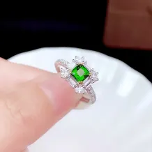 S925 18K Dual-Tone Gold Ring Setting - T-Baguette Diamond Halo for 6x6mm Square Ruby/Sapphire/Emerald