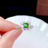 S925 18K Dual-Tone Gold Ring Setting - T-Baguette Diamond Halo for 6x6mm Square Ruby/Sapphire/Emerald