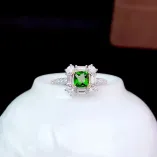 S925 18K Dual-Tone Gold Ring Setting - T-Baguette Diamond Halo for 6x6mm Square Ruby/Sapphire/Emerald