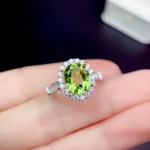 S925 18K Dual-Tone Gold Ring Setting T-Baguette Halo for 8x10mm Oval Topaz/Peridot
