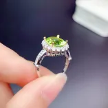 S925 18K Dual-Tone Gold Ring Setting T-Baguette Halo for 8x10mm Oval Topaz/Peridot