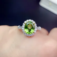 S925 18K Dual-Tone Gold Ring Setting T-Baguette Halo for 8x10mm Oval Topaz/Peridot