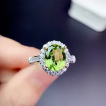 S925 18K Dual-Tone Gold Ring Setting T-Baguette Halo for 8x10mm Oval Topaz/Peridot