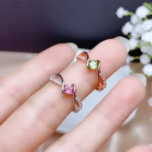 18K Gold-Plated Bezel/Tension Ring Setting For 4mm Round Faceted Tourmaline/Moissanite 925 Silver