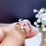 18K Gold-Plated Bezel/Tension Ring Setting For 4mm Round Faceted Tourmaline/Moissanite 925 Silver