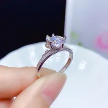 S925 18K Gold Plated Crown Ring Setting - 0.5ct(5mm)/1ct(6.5mm) Round Diamond Mount