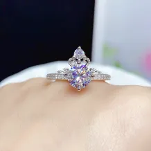 S925 18K Gold Plated Crown Ring Setting - 0.5ct(5mm)/1ct(6.5mm) Round Diamond Mount