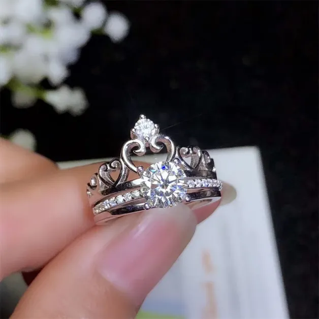 S925 18K Gold-Plated Crown-Style Ring Setting for 6.5x6.5mm (1ct) Round Moissanite