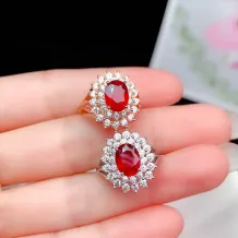 S925 18K Gold Plated Diana Ring Setting 6x8mm Oval Ruby/Sapphire, Luxury Bridal