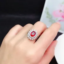 S925 18K Gold Plated Diana Ring Setting 6x8mm Oval Ruby/Sapphire, Luxury Bridal