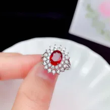 S925 18K Gold Plated Diana Ring Setting 6x8mm Oval Ruby/Sapphire, Luxury Bridal