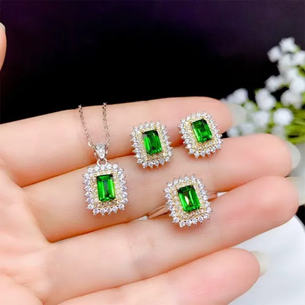S925 18K Gold Plated Jewelry Set Ring/Pendant/Earring Settings for 4x6/5x7mm Square Gemstones