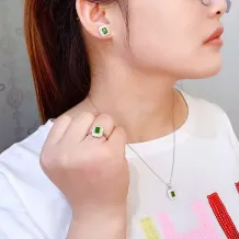 S925 18K Gold Plated Jewelry Set Ring/Pendant/Earring Settings for 4x6/5x7mm Square Gemstones