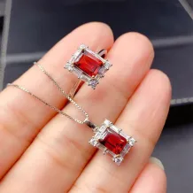 S925 18K Gold Plated Jewelry Set T-Baguette Setting for 5x7mm Square Gemstones