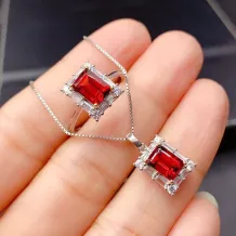 S925 18K Gold Plated Jewelry Set T-Baguette Setting for 5x7mm Square Gemstones