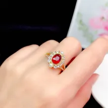 S925 18K Gold Plated Open Ring Setting - Bezel Set 6x8mm Oval Ruby/Sapphire/Emerald